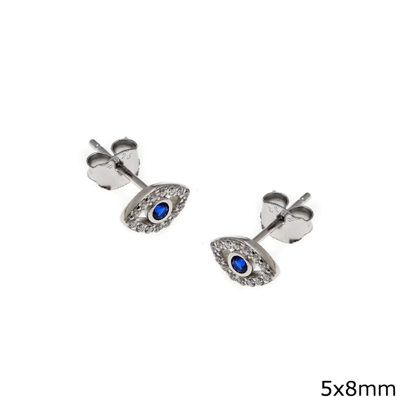 Σκουλαρίκια Ασημένια 925  Μάτι Περίγραμμα με Ζιργκόν 5x8mm