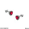 Silver 925 Earrings Rosette Heart with Zircon 6mm