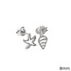 Silver 925 Earrings Outline Style Starfish and Seashell 8mm