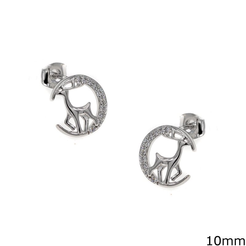 Silver 925 Earrings Half Circle with Deer 10mm nd Stones 