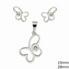 Stainless Steel Set of Necklace Butterfly 28mm and Earrings 15mm with Rhinestone  