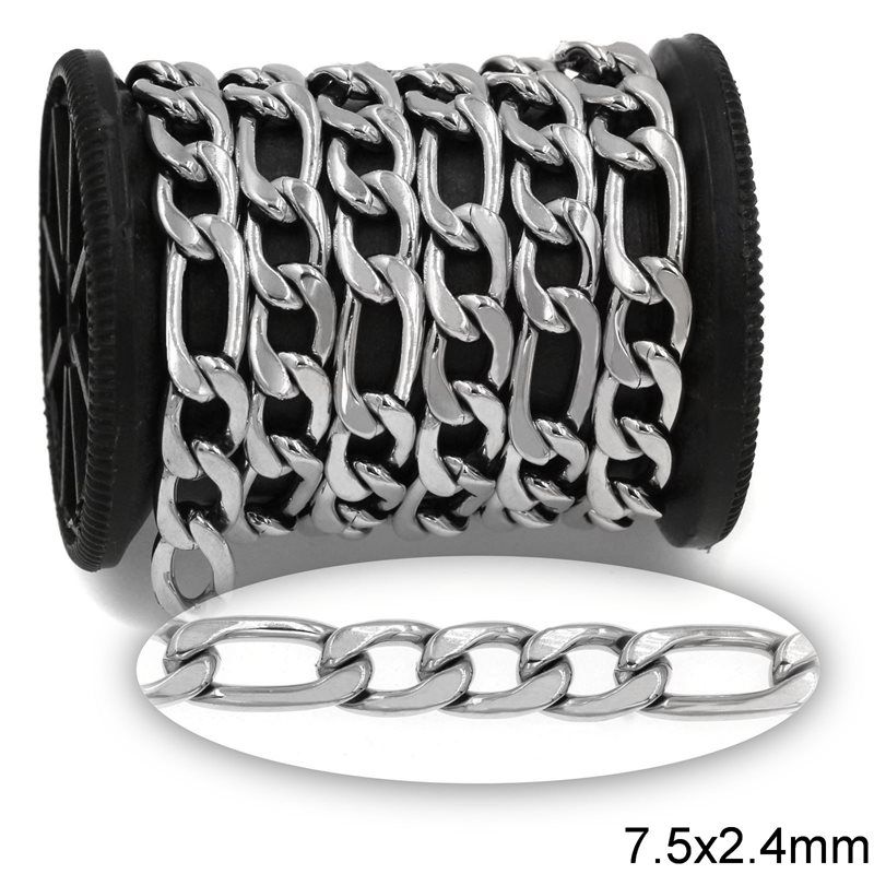 Stainless Steel Figaro 3:1 Chain 7.5x2.4mm NK Polished
