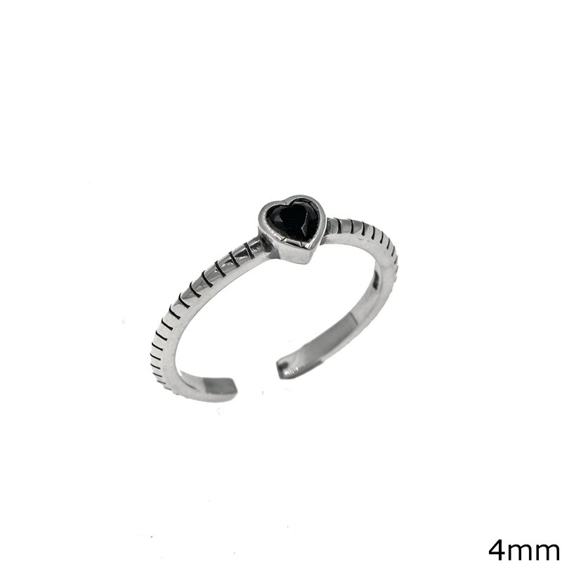 Δαχτυλίδι Ασημένιο  925 Ανοιγόμενο Καρδιά με Σμάλτο 4mm