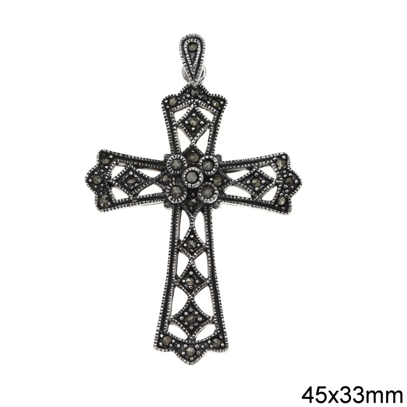 Silver 925 Pendant Cross with Marcasite 45x33mm