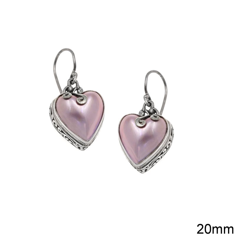Silver 925  Earrings Freshwater Pearl Heart 20mm