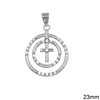 Silver 925 Pendant Two Hoops with Cross Inside with Zircon 23mm