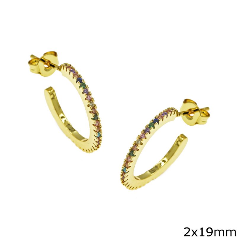 Metallic Hoop Earrings with multi color stones 2x19mm 