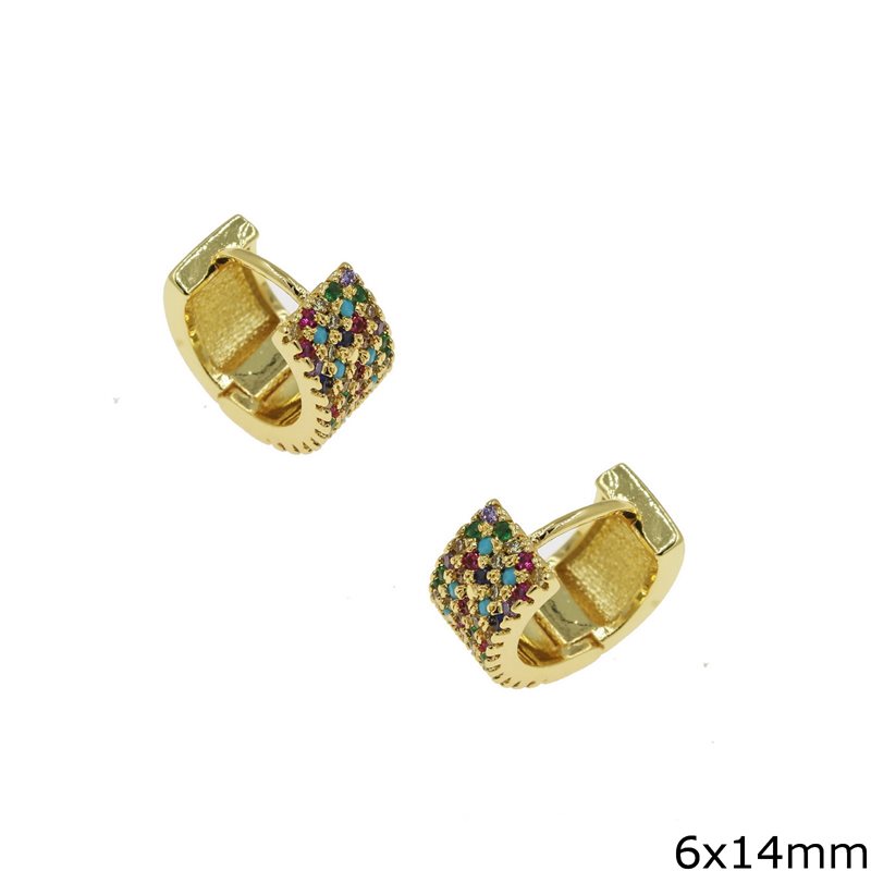 Metallic Hoop Earrings with 5 strands of multi color stones 6x14mm