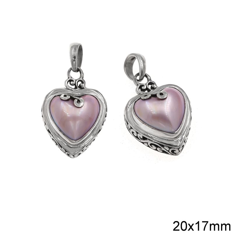 Silver 925 Pendant Heart with Freshwater Pearl 20x17mm