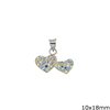 Silver 925 Pendant Double Heart with Rhinestones 10x18mm