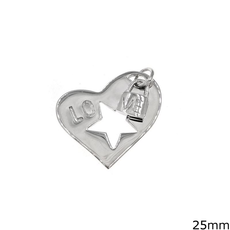 Silver 925 Pendant Heart with Star 25mm