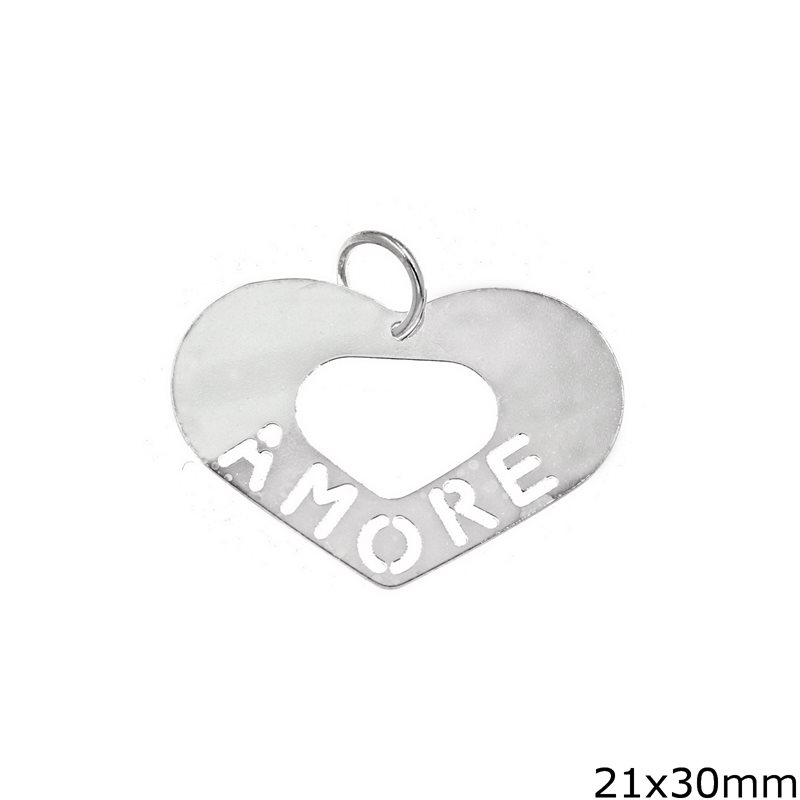 Μενταγιόν Ασημένιο 925 Καρδιά Περίγραμμα "Amore" 21x30mm