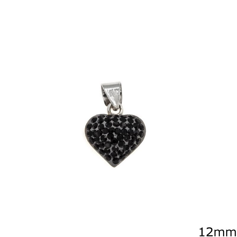 Silver 925 Pendant Heart with Rhinestones 12mm
