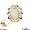Brass Pendant Oval Holy Mary Shell with Pearl and Zircon 34x31mm