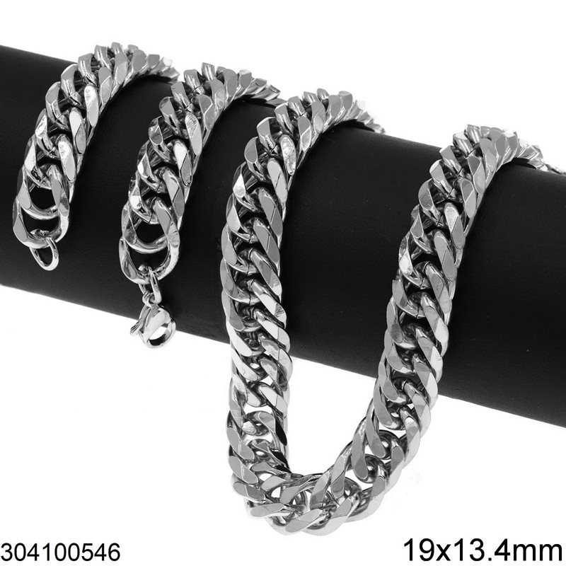 Stainless Steel Double Diamond Cut Gourmette Chain 19x13.4mm