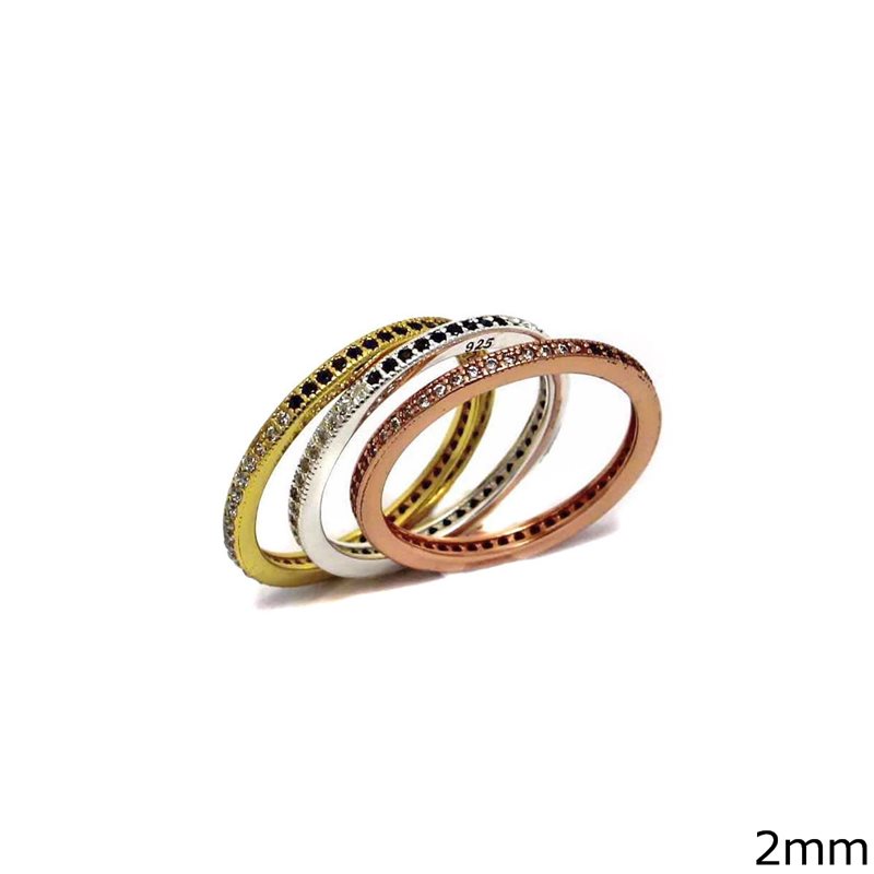Δαχτυλίδι Ασημένιο  925 Βέρα 3χρωμη με Ζιργκόν 2mm