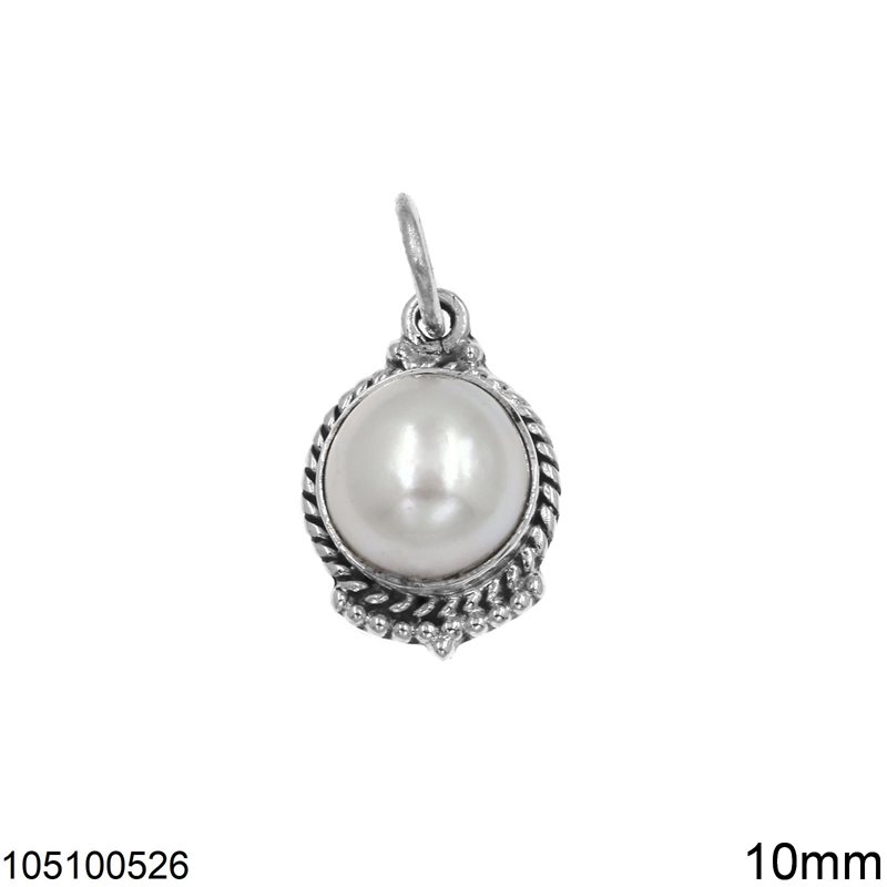 Silver 925 Round Pendant with Stone 10mm