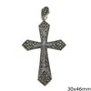 Silver 925 Pendant Cross with Triangle Edges and Marcasite 30x46mm