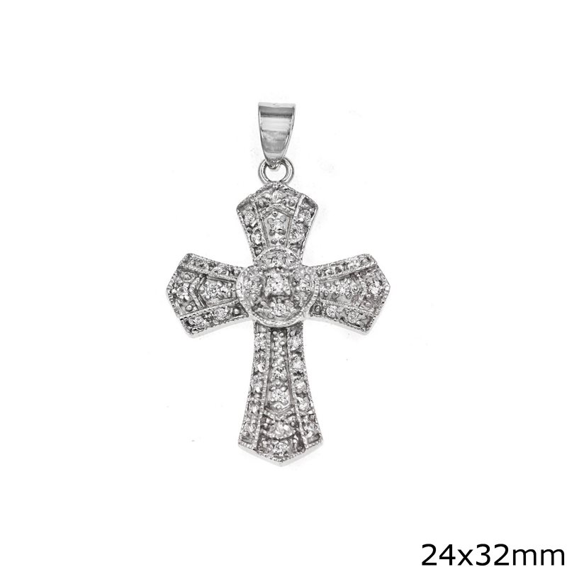 Silver 925 Pendant Cross with Triangle Edges and Zircon 24x34mm