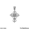 Silver 925 Pendant Cross Hearts with Zircon 7x18x22mm