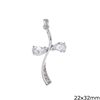 Silver 925 Curved Pendant Cross with Stone 22x32mm