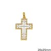 Silver 925 Pendant Outline Style Cross with Zircon 20x25mm