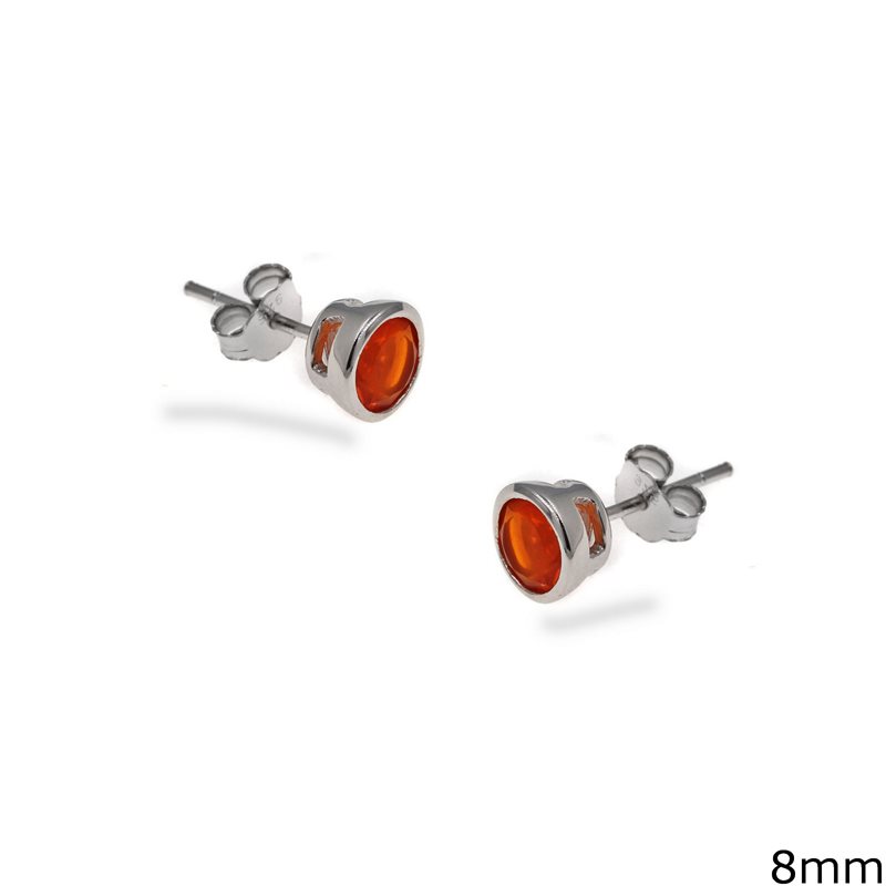 Silver 925  Round Earring Studs with Zircon 8mm