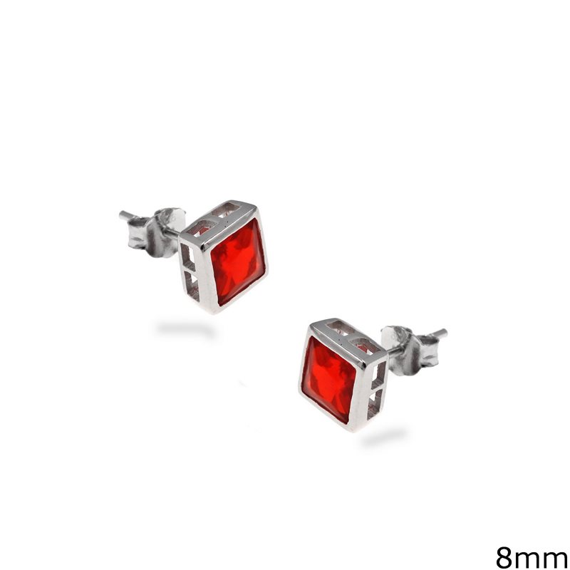 Silver 925 Square Earring Studs with Zircon 8mm