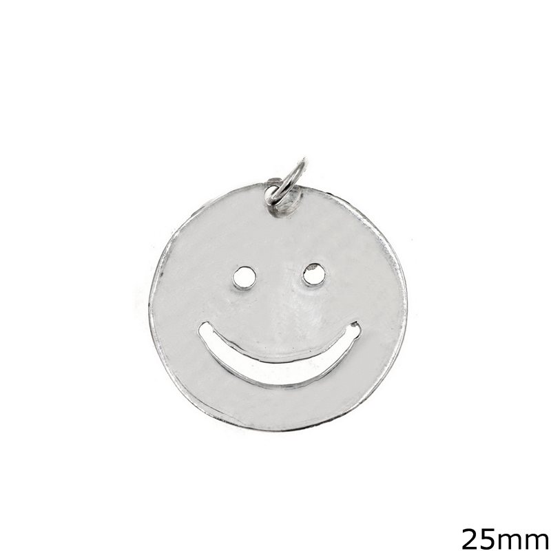 Silver 925 Round Pendant Smiley Face 25mm