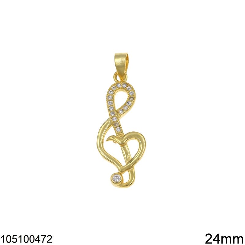 Silver 925 Pendant Sol Key with Zircon 24mm, Gold