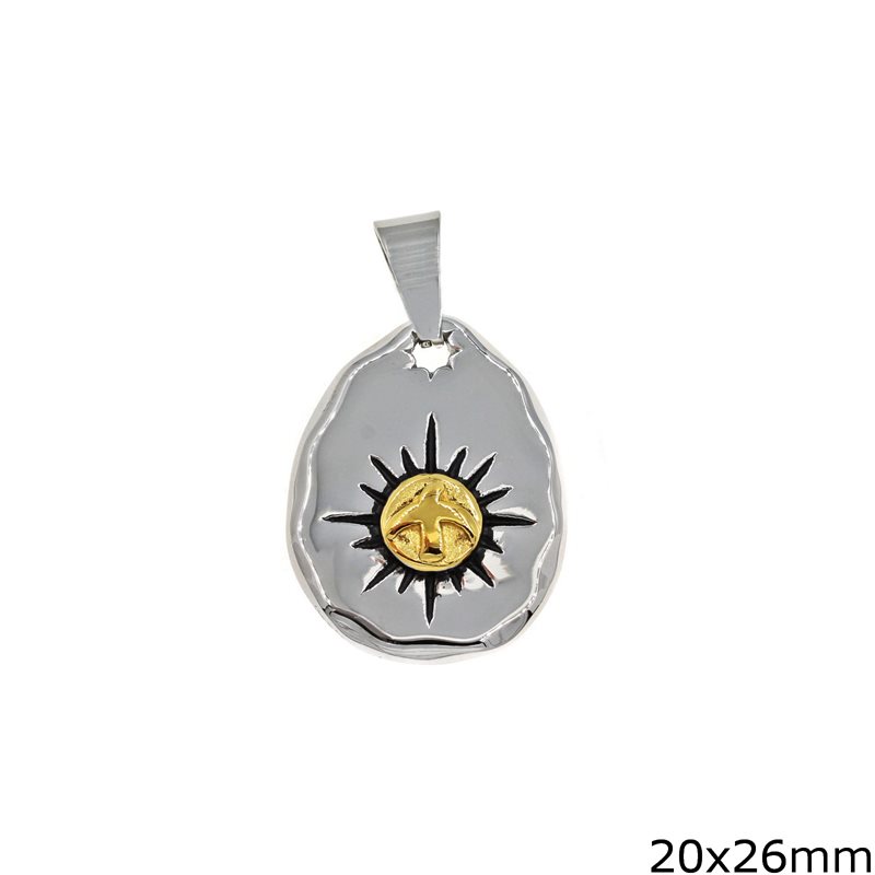 Stainless Steel Pearshaped Pendant with Sun 20x26mm