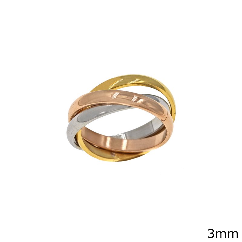 Δαχτυλίδι Ατσάλινο Βέρα 3χρωμη 3ιπλή 3mm 