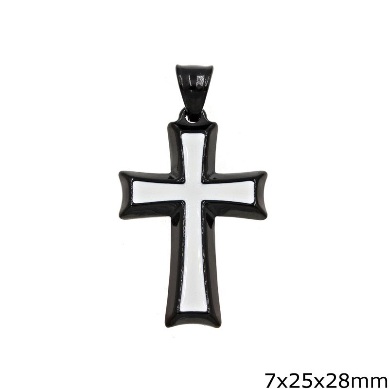 Stainless Steel Pendant Cross with Enamel 7x25x28mm