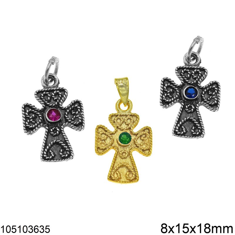 Silver 925 Pendant Byzantine Cross with Square Edges 8x15x18mm