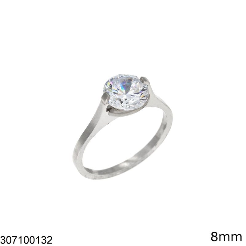 Stainless Steel Ring with Zircon 8mm
