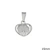 Stainless Steel Pendant Heart with 4 Leaf Clover 15mm