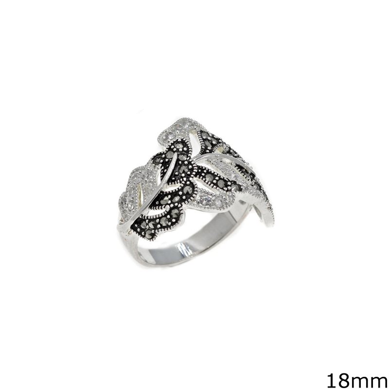 Silver  925 Ring Leaf with Marcasite and Zircon 18mm