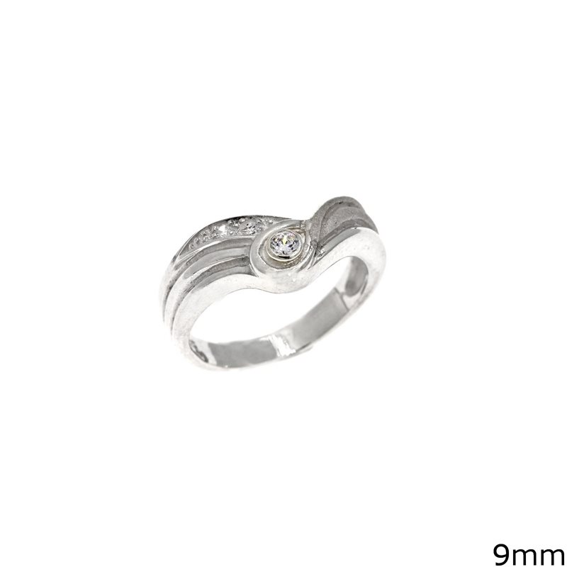 Silver 925  Curved Ring withy Zircon 9mm