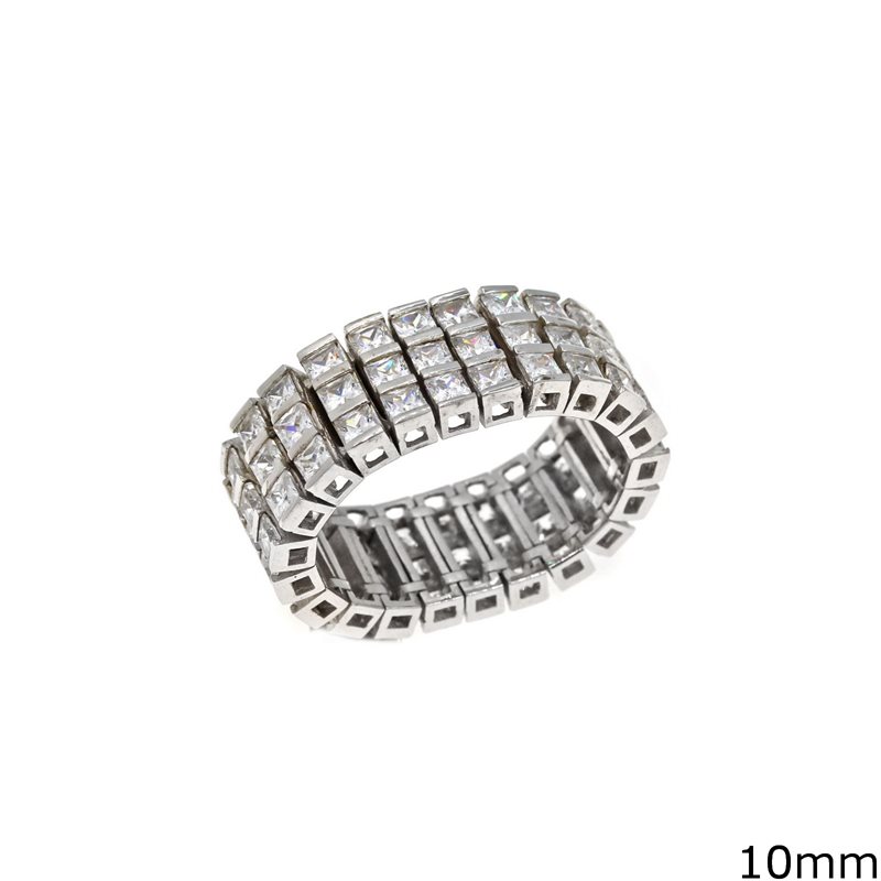 Silver  925 Ring with 3 Line Stranded of Zircon 10mm No 60