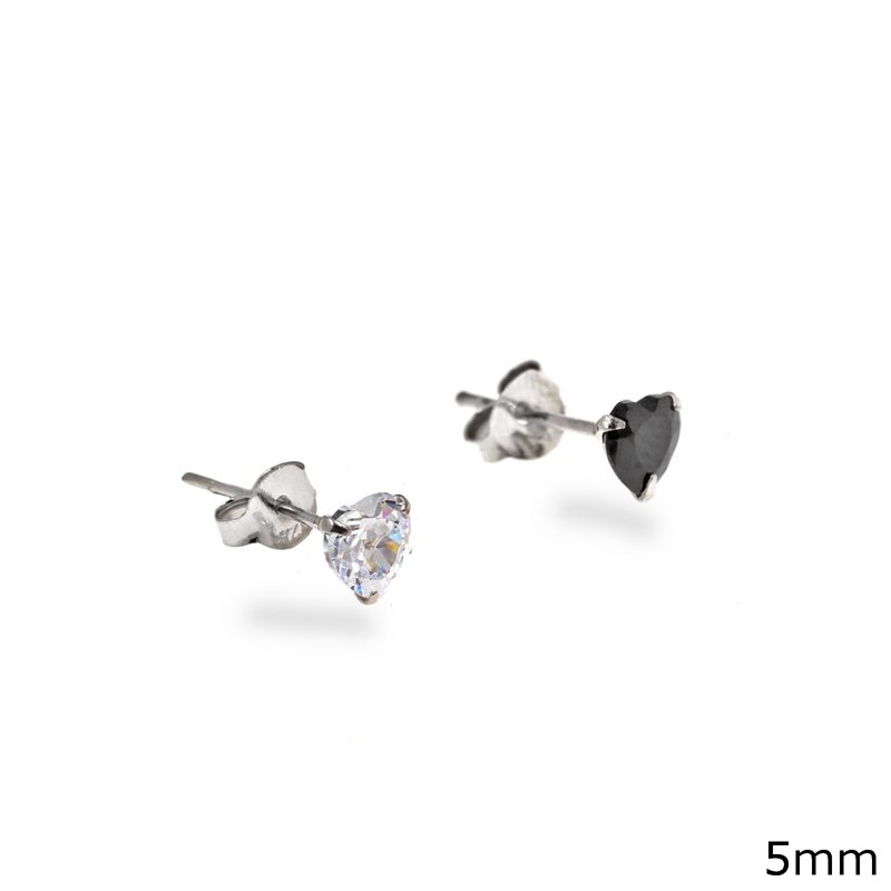 Silver 925 Earrings Heart with Zircon 5mm