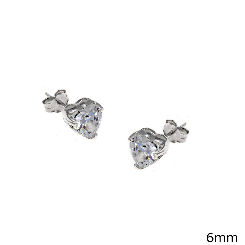 Silver 925  Earrings Heart with Zircon 6mm