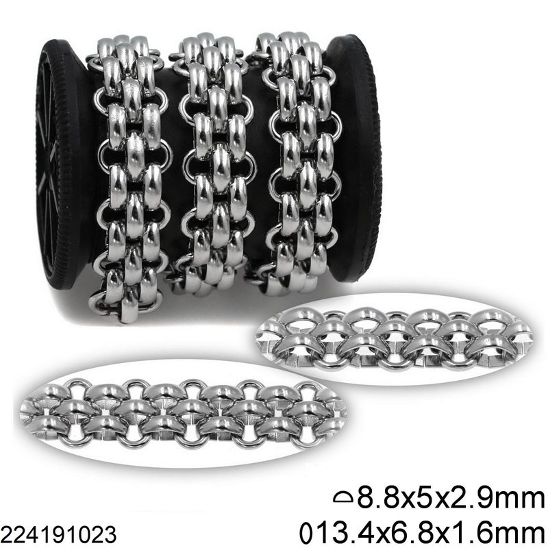 Stainless Steel Semicircle Link Chain 8.8x5x2.9mm with Oval Link 13.4x6.8x1.6mm
