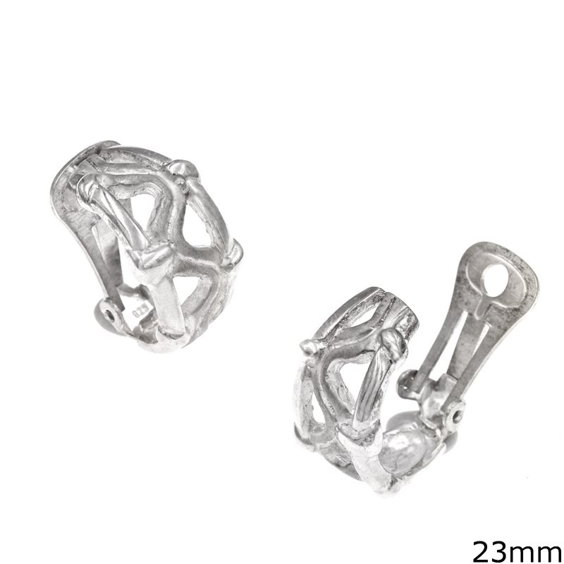 Silver 925 Clip-on Earrings Zic Zac Matte 23mm
