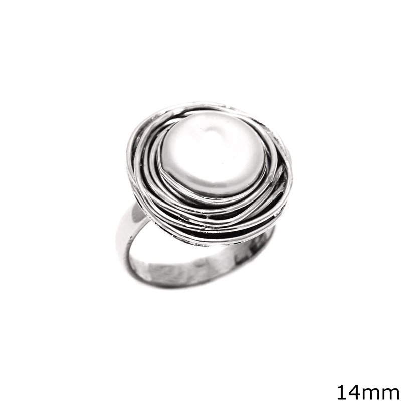 Δαχτυλίδι Ασημένιο   925 με Καπουσόν Μαργαριτάρι 14mm