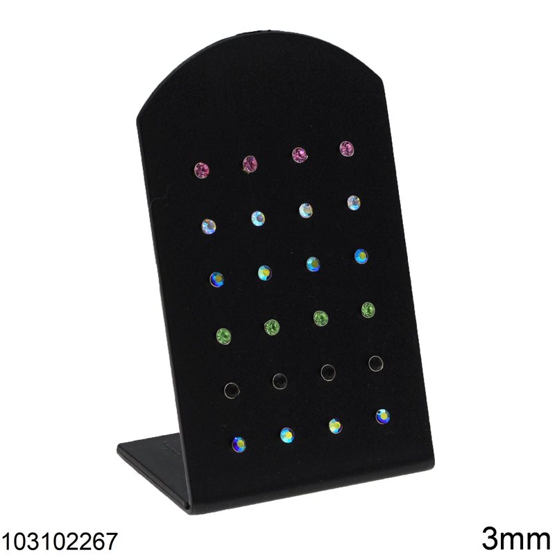 Silver 925 Nose Pin Stud with Multicolor Rhinestones 3mm