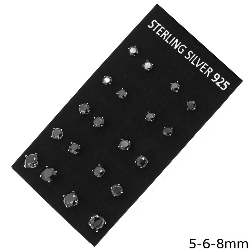 Silver 925 Stud Earrings with Zircon 5-6-8mm