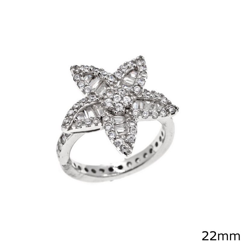 Silver   925 Ring Flower with Zircon 22mm
