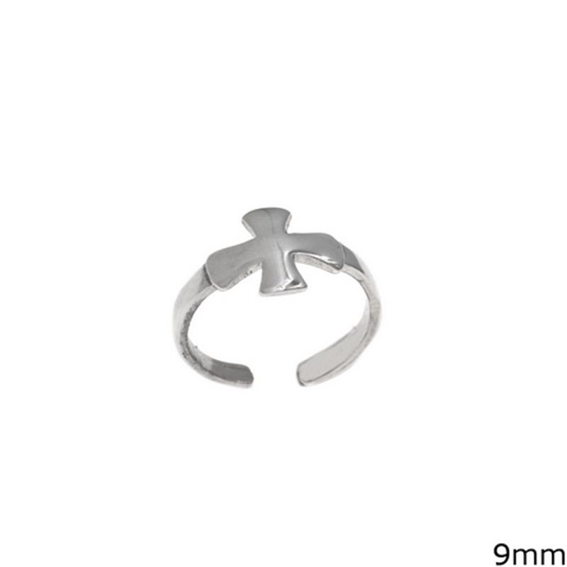 Δαχτυλίδι Ασημένιο 925 Ανοιγόμενο με Σταυρό 9mm