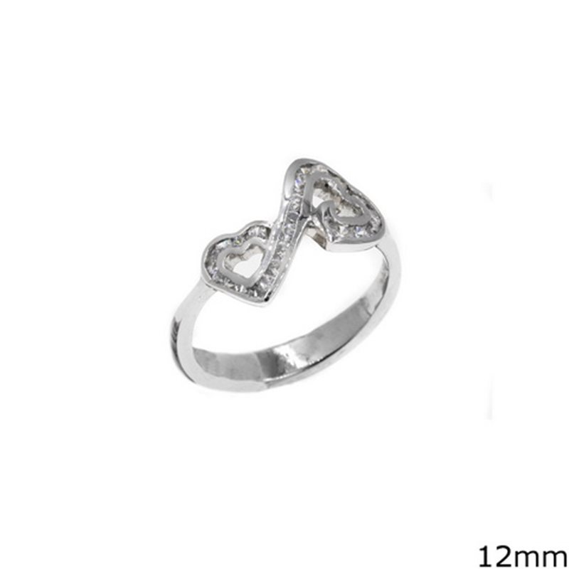 Silver  925 Ring Heart with Zircon 12mm