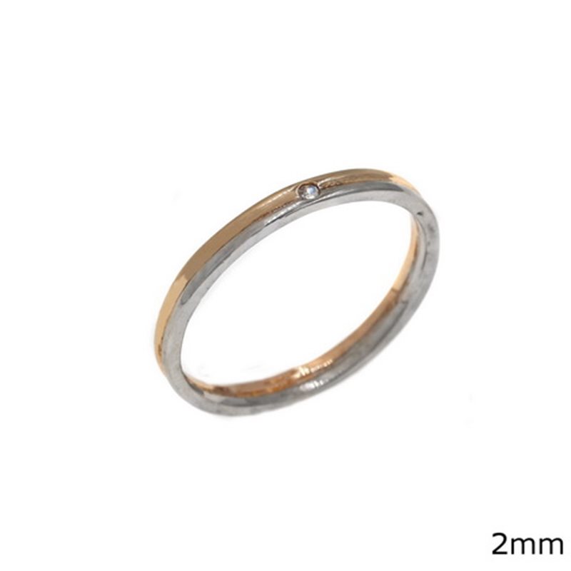 Silver 925 Ring Two-Tone with Zircon 2mm